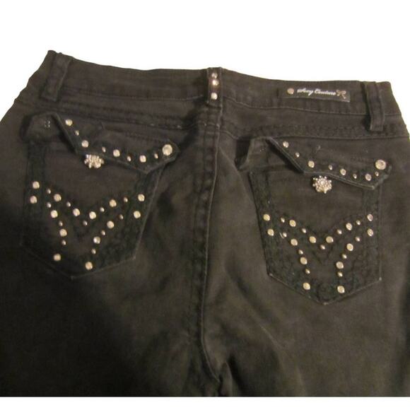 Y2K Rhinestone Studded Black Capri Pants Sexy Couture Size 13 - Picture 6 of 7